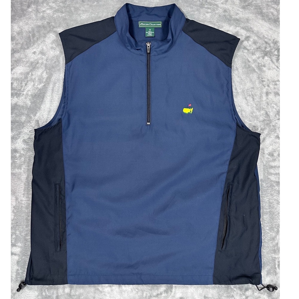 Masters Collection Golf Vest Mens Medium Blue Navy Quarter Zip Windbreaker Logo
